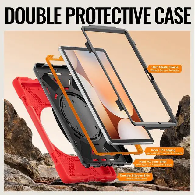 Alt view image 6 of 7 - WERLEO Protecive Case for Samsung Galaxy Tab A11 Plus / A11+ 11 Inch 2025 Shockporoof Cover with Pencil Holder Rotating Hand Strap & Stand Shoulder Strap Red