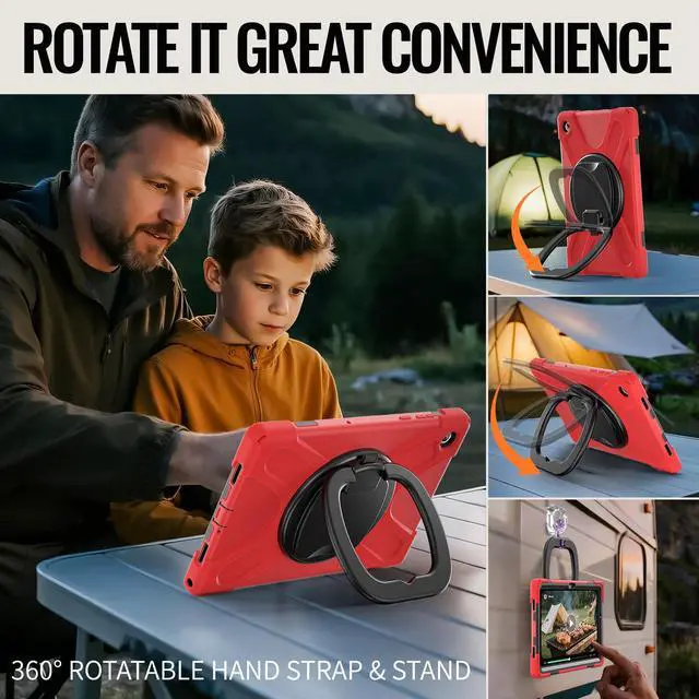 Alt view image 4 of 7 - WERLEO Protecive Case for Samsung Galaxy Tab A11 Plus / A11+ 11 Inch 2025 Shockporoof Cover with Pencil Holder Rotating Hand Strap & Stand Shoulder Strap Red