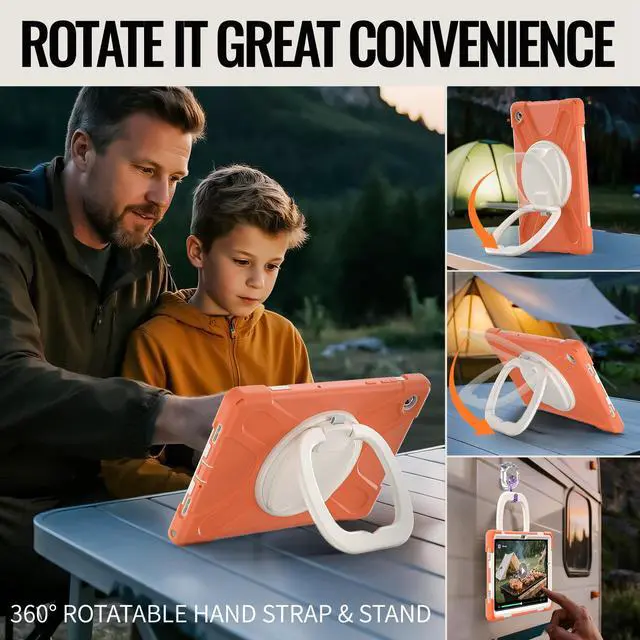 Alt view image 5 of 7 - WERLEO Protecive Case for Samsung Galaxy Tab A11 Plus / A11+ 11 Inch 2025 Shockporoof Cover with Pencil Holder Rotating Hand Strap & Stand Shoulder Strap Orange