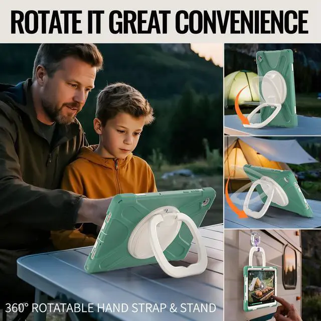 Alt view image 4 of 7 - WERLEO Protecive Case for Samsung Galaxy Tab A11 Plus / A11+ 11 Inch 2025 Shockporoof Cover with Pencil Holder Rotating Hand Strap & Stand Shoulder Strap Dark Green