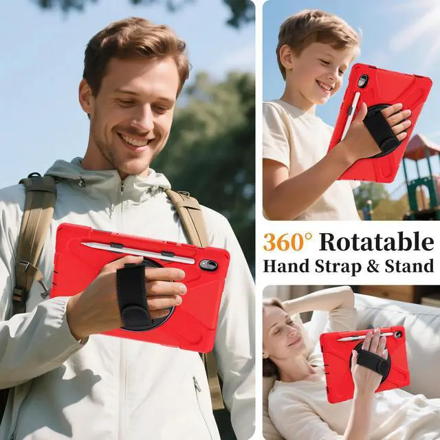Alt view image 3 of 7 - WERLEO Protecive Case for Samsung Galaxy Tab S11 11 inch 2025 SM-X730 X736B Shockporoof Cover with Pencil Holder Rotating Hand Strap & Stand Shoulder Strap & Universal Stylus Pen Red