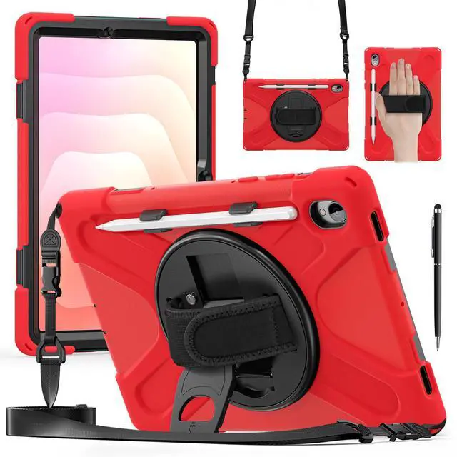 Main image of WERLEO Protecive Case for Samsung Galaxy Tab S11 11 inch 2025 SM-X730 X736B Shockporoof Cover with Pencil Holder Rotating Hand Strap & Stand Shoulder Strap & Universal Stylus Pen Red