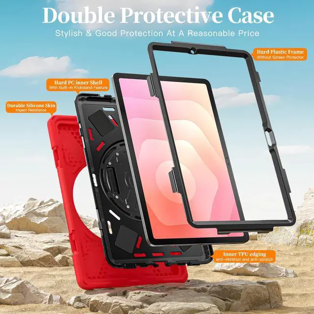 Alt view image 5 of 7 - WERLEO Protecive Case for Samsung Galaxy Tab S11 11 inch 2025 SM-X730 X736B Shockporoof Cover with Pencil Holder Rotating Hand Strap & Stand Shoulder Strap & Universal Stylus Pen Red