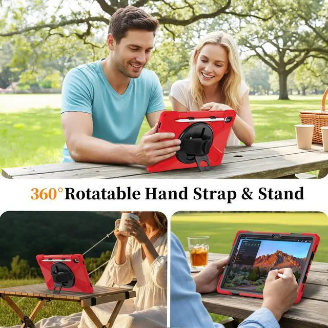 Alt view image 4 of 7 - WERLEO Protecive Case for Samsung Galaxy Tab S11 11 inch 2025 SM-X730 X736B Shockporoof Cover with Pencil Holder Rotating Hand Strap & Stand Shoulder Strap & Universal Stylus Pen Red