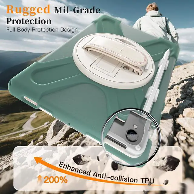 Alt view image 2 of 7 - WERLEO Protecive Case for Samsung Galaxy Tab S11 11 inch 2025 SM-X730 X736B Shockporoof Cover with Pencil Holder Rotating Hand Strap & Stand Shoulder Strap & Universal Stylus Pen Dark Green