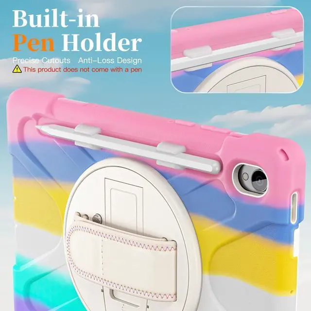 Alt view image 5 of 7 - WERLEO Protecive Case for Samsung Galaxy Tab S11 11 inch 2025 SM-X730 X736B Shockporoof Cover with Pencil Holder Rotating Hand Strap & Stand Shoulder Strap & Universal Stylus Pen Rainbow Pink