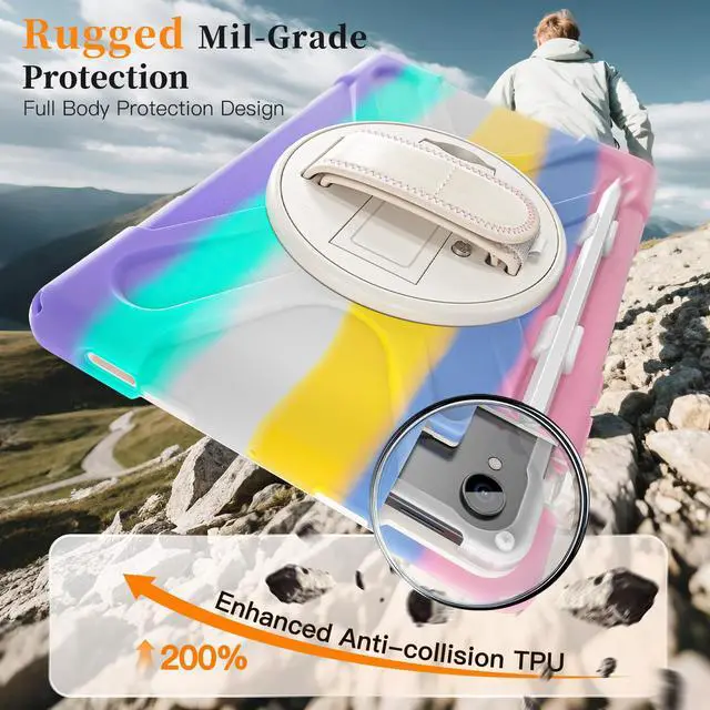 Alt view image 2 of 7 - WERLEO Protecive Case for Samsung Galaxy Tab S11 11 inch 2025 SM-X730 X736B Shockporoof Cover with Pencil Holder Rotating Hand Strap & Stand Shoulder Strap & Universal Stylus Pen Rainbow Pink