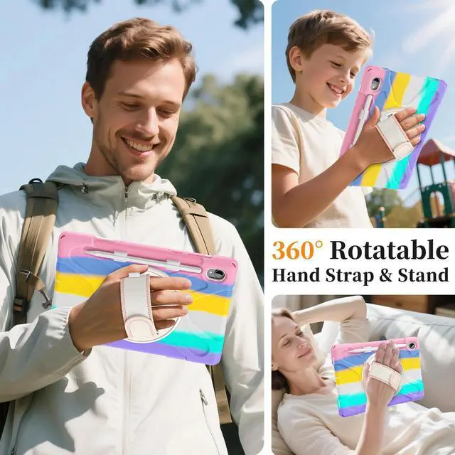 Alt view image 3 of 7 - WERLEO Protecive Case for Samsung Galaxy Tab S11 11 inch 2025 SM-X730 X736B Shockporoof Cover with Pencil Holder Rotating Hand Strap & Stand Shoulder Strap & Universal Stylus Pen Rainbow Pink