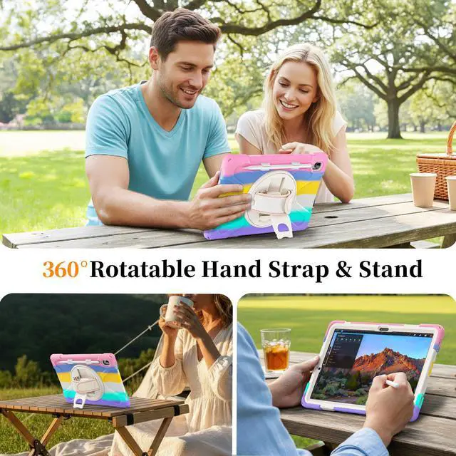 Alt view image 4 of 7 - WERLEO Protecive Case for Samsung Galaxy Tab S11 11 inch 2025 SM-X730 X736B Shockporoof Cover with Pencil Holder Rotating Hand Strap & Stand Shoulder Strap & Universal Stylus Pen Rainbow Pink