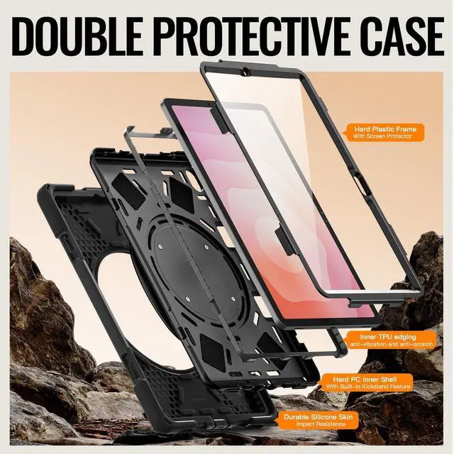 Alt view image 5 of 7 - WERLEO Case for Samsung Galaxy Tab S11 11 inch 2025 SM-X730/X736B/X736E/X736U Shockporoof Cover with Built-in Screen Protector, Pencil Holder, Rotating Hand Strap, Stand, Shoulder Strap