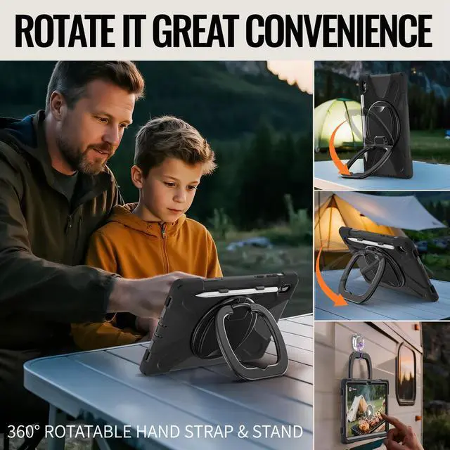 Alt view image 4 of 7 - WERLEO Case for Samsung Galaxy Tab S11 11 inch 2025 SM-X730/X736B/X736E/X736U Shockporoof Cover with Built-in Screen Protector, Pencil Holder, Rotating Hand Strap, Stand, Shoulder Strap