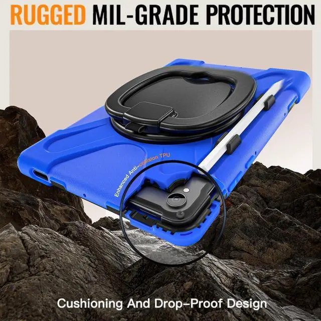 Alt view image 2 of 7 - WERLEO Case for Samsung Galaxy Tab S11 11 inch 2025 SM-X730/X736B/X736E/X736U Shockporoof Cover with Built-in Screen Protector, Pencil Holder, Rotating Hand Strap, Stand, Shoulder Strap Blue