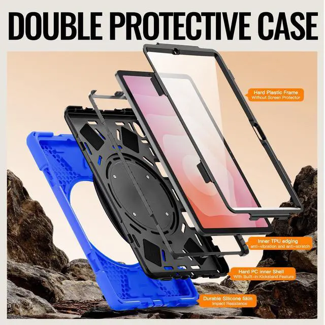 Alt view image 5 of 7 - WERLEO Case for Samsung Galaxy Tab S11 11 inch 2025 SM-X730/X736B/X736E/X736U Shockporoof Cover with Built-in Screen Protector, Pencil Holder, Rotating Hand Strap, Stand, Shoulder Strap Blue