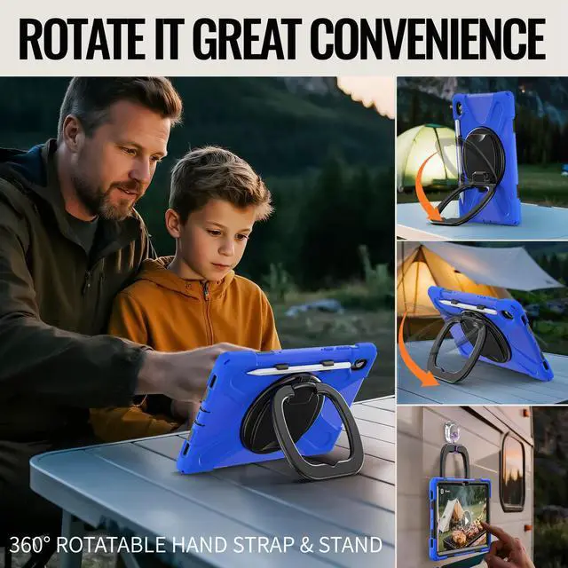 Alt view image 4 of 7 - WERLEO Case for Samsung Galaxy Tab S11 11 inch 2025 SM-X730/X736B/X736E/X736U Shockporoof Cover with Built-in Screen Protector, Pencil Holder, Rotating Hand Strap, Stand, Shoulder Strap Blue