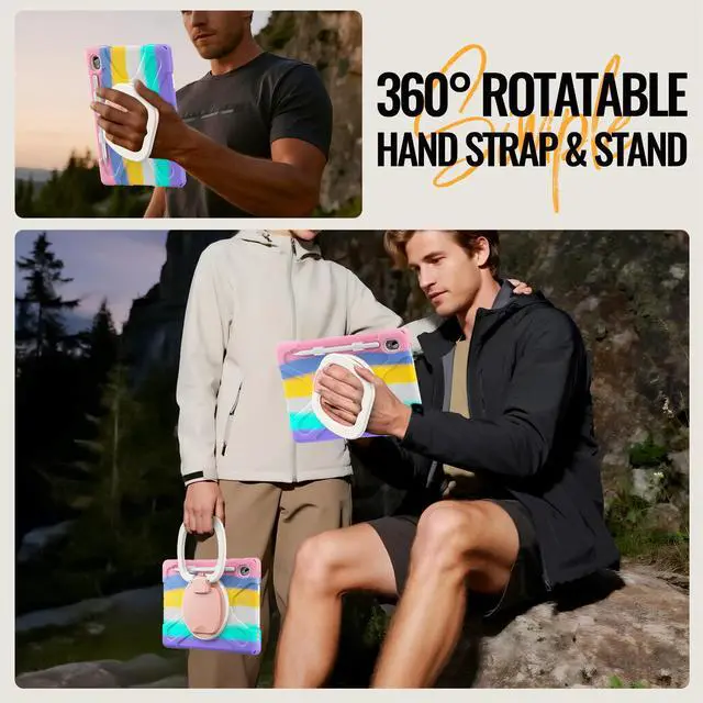 Alt view image 3 of 7 - WERLEO Case for Samsung Galaxy Tab S11 11 inch 2025 SM-X730/X736B/X736E/X736U Shockporoof Cover with Built-in Screen Protector, Pencil Holder, Rotating Hand Strap, Stand, Shoulder StrapRainbow Pink