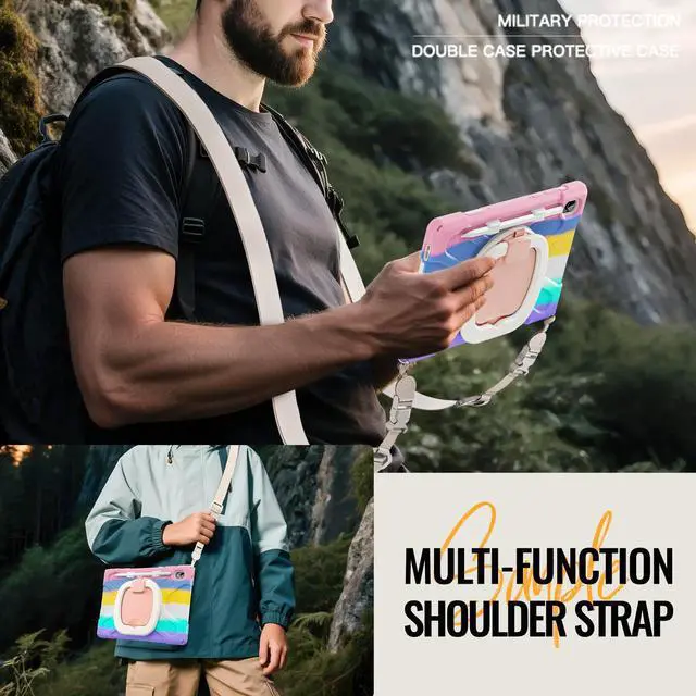 Alt view image 5 of 7 - WERLEO Case for Samsung Galaxy Tab S11 11 inch 2025 SM-X730/X736B/X736E/X736U Shockporoof Cover with Built-in Screen Protector, Pencil Holder, Rotating Hand Strap, Stand, Shoulder StrapRainbow Pink