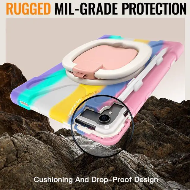 Alt view image 2 of 7 - WERLEO Case for Samsung Galaxy Tab S11 11 inch 2025 SM-X730/X736B/X736E/X736U Shockporoof Cover with Built-in Screen Protector, Pencil Holder, Rotating Hand Strap, Stand, Shoulder StrapRainbow Pink