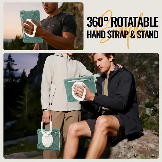 Alt view image 3 of 7 - WERLEO Case for Samsung Galaxy Tab S11 11 inch 2025 SM-X730/X736B/X736E/X736U Shockporoof Cover with Built-in Screen Protector, Pencil Holder, Rotating Hand Strap, Stand, Shoulder Strap Dark Green