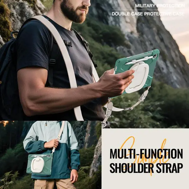 Alt view image 5 of 7 - WERLEO Case for Samsung Galaxy Tab S11 11 inch 2025 SM-X730/X736B/X736E/X736U Shockporoof Cover with Built-in Screen Protector, Pencil Holder, Rotating Hand Strap, Stand, Shoulder Strap Dark Green