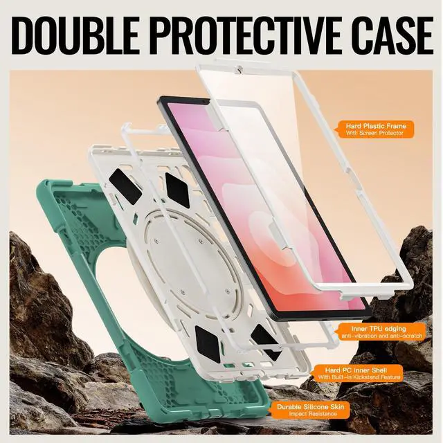 Alt view image 6 of 7 - WERLEO Case for Samsung Galaxy Tab S11 11 inch 2025 SM-X730/X736B/X736E/X736U Shockporoof Cover with Built-in Screen Protector, Pencil Holder, Rotating Hand Strap, Stand, Shoulder Strap Dark Green