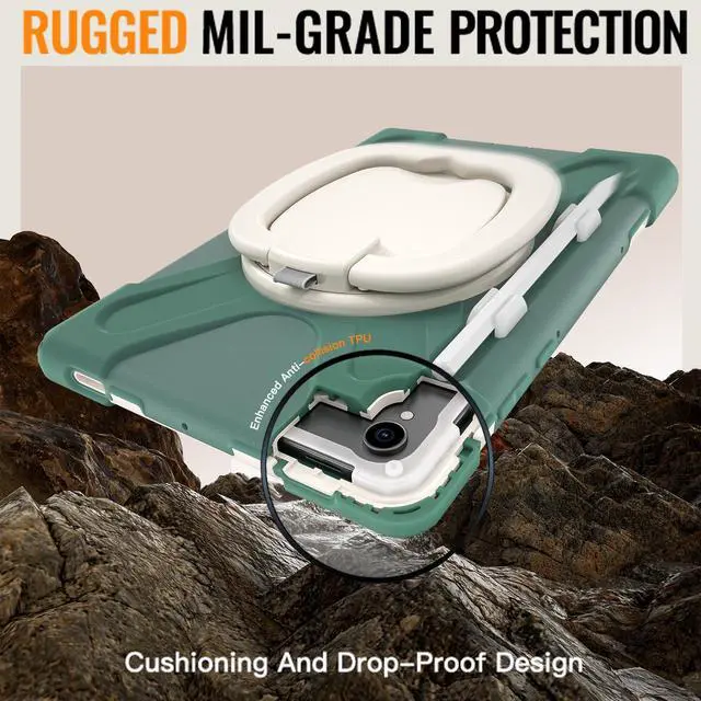 Alt view image 2 of 7 - WERLEO Case for Samsung Galaxy Tab S11 11 inch 2025 SM-X730/X736B/X736E/X736U Shockporoof Cover with Built-in Screen Protector, Pencil Holder, Rotating Hand Strap, Stand, Shoulder Strap Dark Green