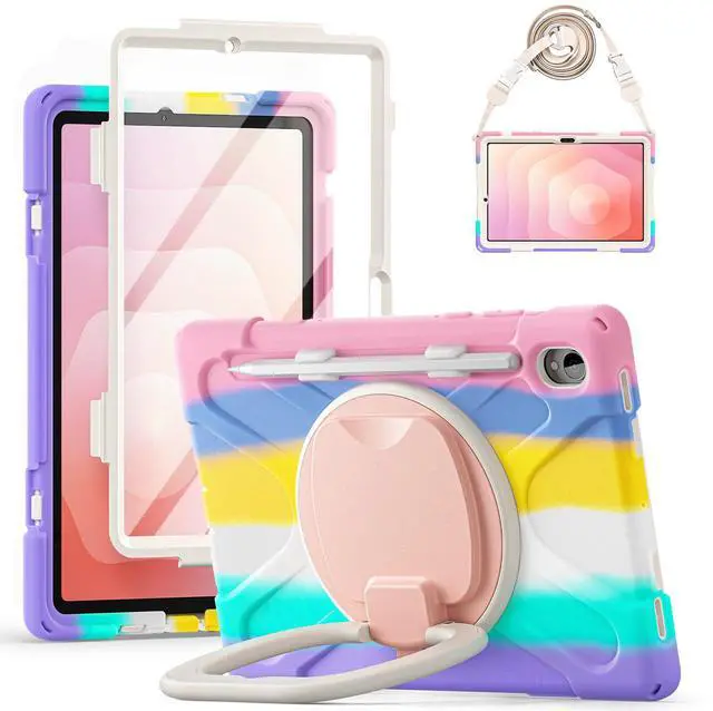 Main image of WERLEO Case for Samsung Galaxy Tab S11 11 inch 2025 SM-X730/X736B/X736E/X736U Shockporoof Cover with Built-in Screen Protector, Pencil Holder, Rotating Hand Strap, Stand, Shoulder StrapRainbow Pink