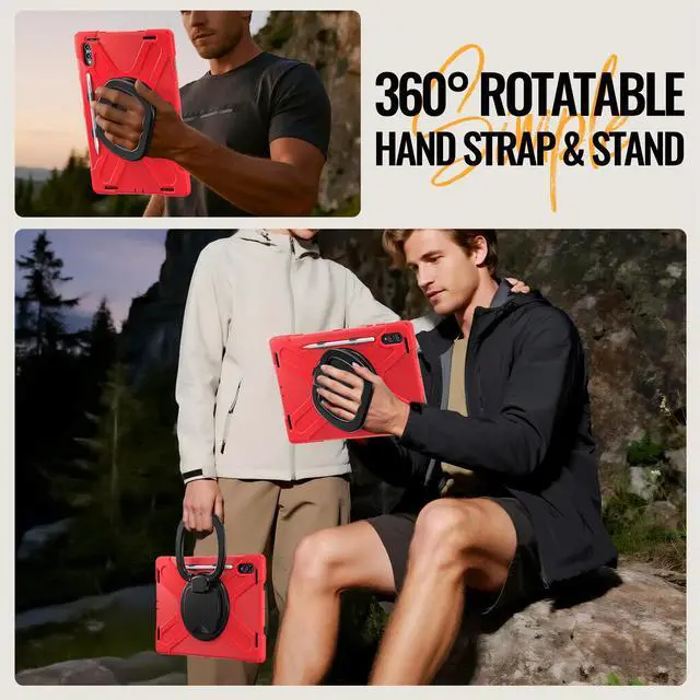 Alt view image 3 of 7 - WERLEO Case for Samsung Galaxy Tab S11 Ultra 14.6 inch 2025 SM-X930/X936B/X936E/X936U Shockporoof Cover with Built-in Screen Protector, Pencil Holder, Rotating Hand Strap, Stand, Shoulder Strap Red