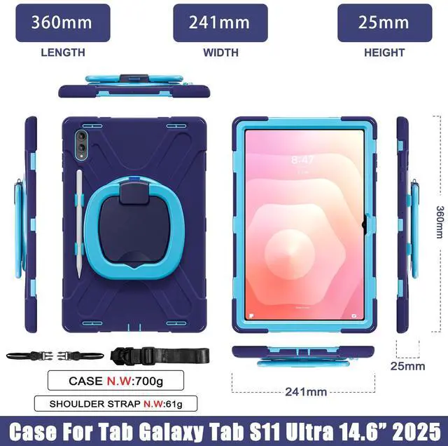 Alt view image 7 of 7 - WERLEO Case for Samsung Galaxy Tab S11 Ultra 14.6 inch 2025 SM-X930/X936B/X936E/X936U Shockporoof Cover with Built-in Screen Protector, Pencil Holder, Rotating Hand Strap, Stand, Shoulder Strap