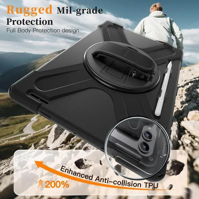 Alt view image 2 of 7 - WERLEO Protecive Case for Samsung Galaxy Tab S11 Ultra 14.6 inch 2025 SM-X930/X936B/X936E/X936U Shockporoof Cover with Pencil Holder Rotating Hand Strap & Stand Shoulder Strap & Universal Stylus Pen