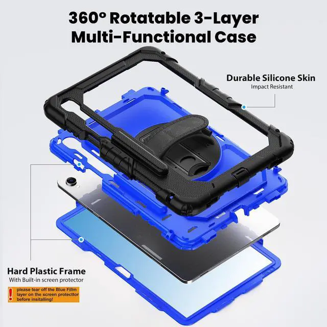 Alt view image 6 of 7 - WERLEO Case for Samsung Galaxy Tab S11 11 inch 2025 SM-X730/X736B/X736E/X736U Protective Cover with Screen Protector, Pencil Holder, 360 Rotating Stand, Hand Strap, Shoulder Strap Blue
