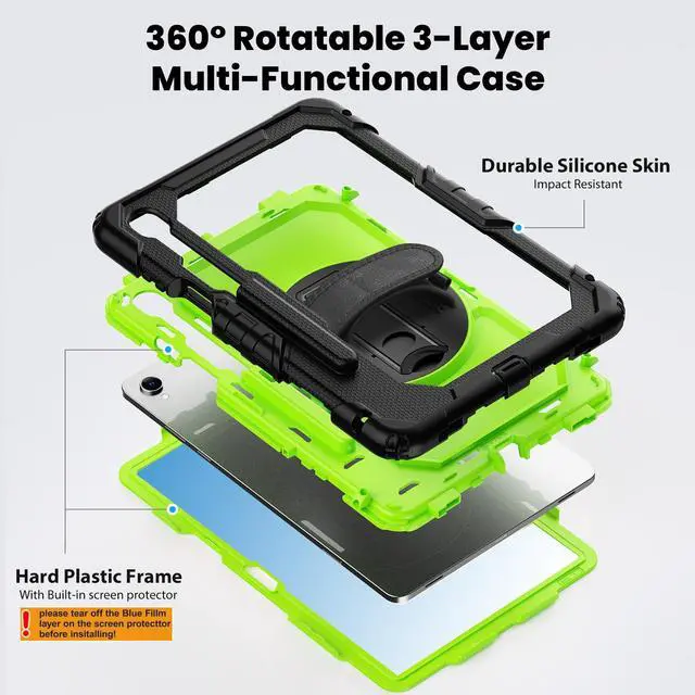 Alt view image 5 of 7 - WERLEO Case for Samsung Galaxy Tab S11 11 inch 2025 SM-X730/X736B/X736E/X736U Protective Cover with Screen Protector, Pencil Holder, 360 Rotating Stand, Hand Strap, Shoulder Strap Green