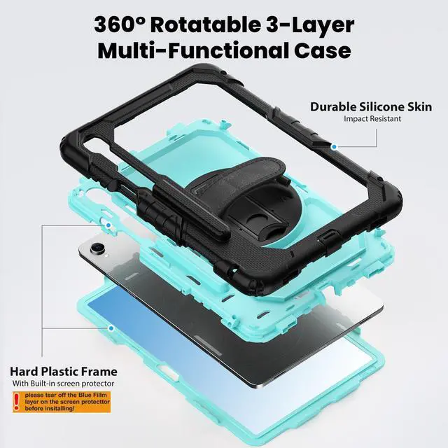 Alt view image 5 of 7 - WERLEO Case for Samsung Galaxy Tab S11 11 inch 2025 SM-X730/X736B/X736E/X736U Protective Cover with Screen Protector, Pencil Holder, 360 Rotating Stand, Hand Strap, Shoulder Strap Light Blue