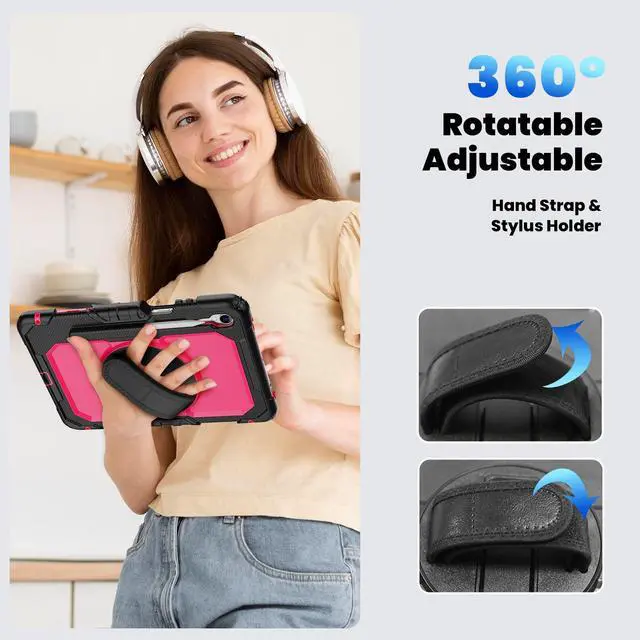 Alt view image 4 of 7 - WERLEO Case for Samsung Galaxy Tab S11 11 inch 2025 SM-X730/X736B/X736E/X736U Protective Cover with Screen Protector, Pencil Holder, 360 Rotating Stand, Hand Strap, Shoulder Strap Rose Red