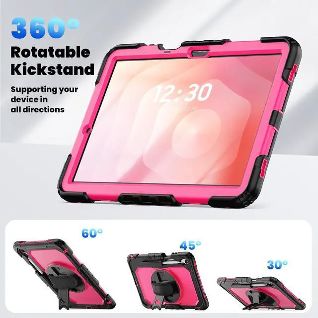 Alt view image 3 of 7 - WERLEO Case for Samsung Galaxy Tab S11 11 inch 2025 SM-X730/X736B/X736E/X736U Protective Cover with Screen Protector, Pencil Holder, 360 Rotating Stand, Hand Strap, Shoulder Strap Rose Red