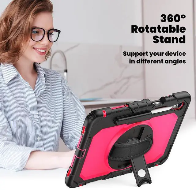 Alt view image 7 of 7 - WERLEO Case for Samsung Galaxy Tab S11 11 inch 2025 SM-X730/X736B/X736E/X736U Protective Cover with Screen Protector, Pencil Holder, 360 Rotating Stand, Hand Strap, Shoulder Strap Rose Red