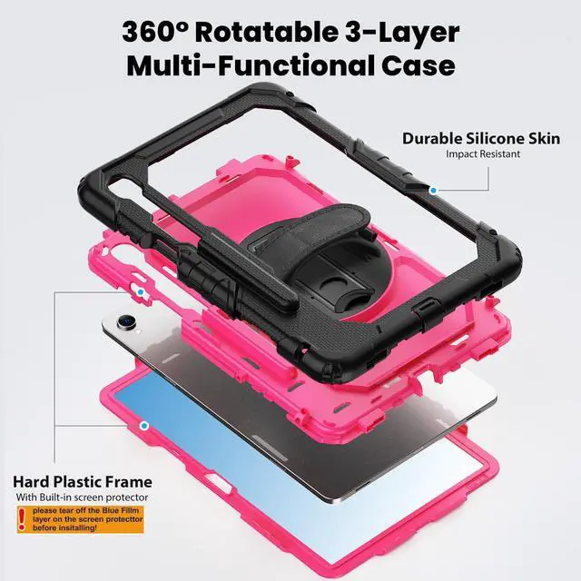 Alt view image 5 of 7 - WERLEO Case for Samsung Galaxy Tab S11 11 inch 2025 SM-X730/X736B/X736E/X736U Protective Cover with Screen Protector, Pencil Holder, 360 Rotating Stand, Hand Strap, Shoulder Strap Rose Red