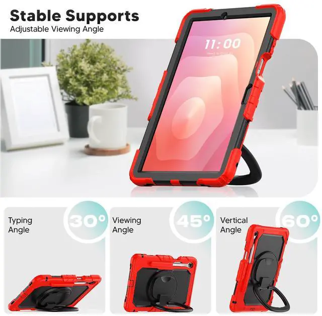 Alt view image 4 of 7 - WERLEO Protective Case for Samsung Galaxy Tab S11 11 inch 2025 SM-X730/X736B/X736E/X736U Protective Cover with Pencil Holder, 360 Rotating Stand, Hand Strap, Shoulder Strap, Support S-Pen Charging Red