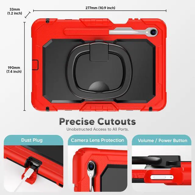 Alt view image 5 of 7 - WERLEO Protective Case for Samsung Galaxy Tab S11 11 inch 2025 SM-X730/X736B/X736E/X736U Protective Cover with Pencil Holder, 360 Rotating Stand, Hand Strap, Shoulder Strap, Support S-Pen Charging Red