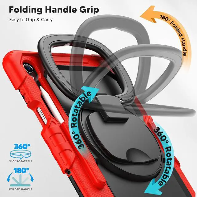 Alt view image 3 of 7 - WERLEO Protective Case for Samsung Galaxy Tab S11 11 inch 2025 SM-X730/X736B/X736E/X736U Protective Cover with Pencil Holder, 360 Rotating Stand, Hand Strap, Shoulder Strap, Support S-Pen Charging Red