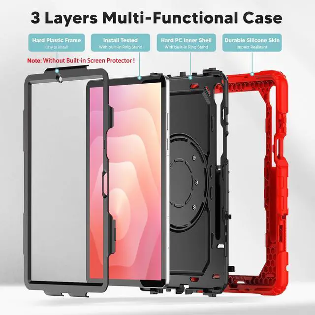 Alt view image 6 of 7 - WERLEO Protective Case for Samsung Galaxy Tab S11 11 inch 2025 SM-X730/X736B/X736E/X736U Protective Cover with Pencil Holder, 360 Rotating Stand, Hand Strap, Shoulder Strap, Support S-Pen Charging Red