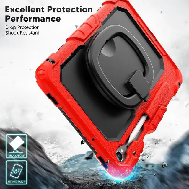 Alt view image 2 of 7 - WERLEO Protective Case for Samsung Galaxy Tab S11 11 inch 2025 SM-X730/X736B/X736E/X736U Protective Cover with Pencil Holder, 360 Rotating Stand, Hand Strap, Shoulder Strap, Support S-Pen Charging Red