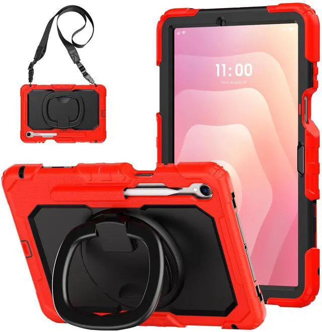 Main image of WERLEO Protective Case for Samsung Galaxy Tab S11 11 inch 2025 SM-X730/X736B/X736E/X736U Protective Cover with Pencil Holder, 360 Rotating Stand, Hand Strap, Shoulder Strap, Support S-Pen Charging Red