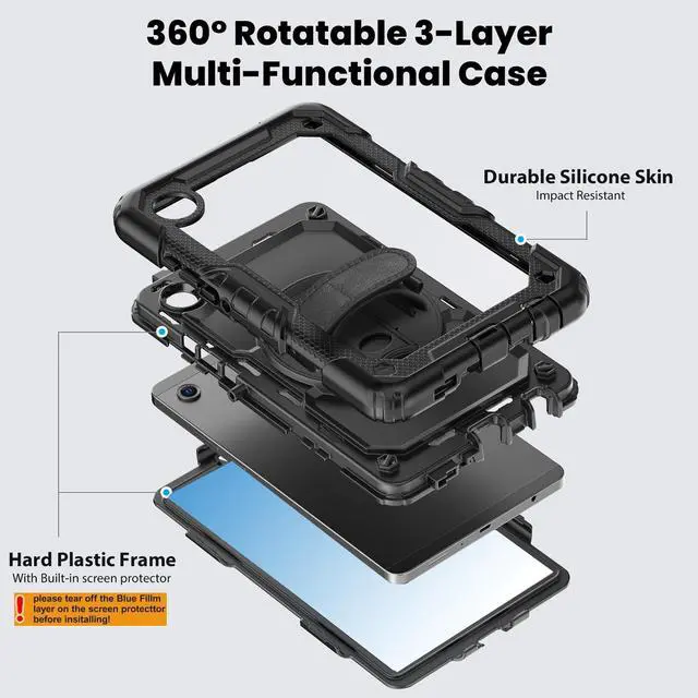 Alt view image 6 of 7 - WERLEO Case for Samsung Galaxy Tab A11 8.7 Inch 2025, Galaxy Tab A9 8.7 Inch 2023 Shockproof Cover with Built-in Screen Protector, Pencil Holder, 360 Rotating Stand, Hand Strap, Shoulder Strap