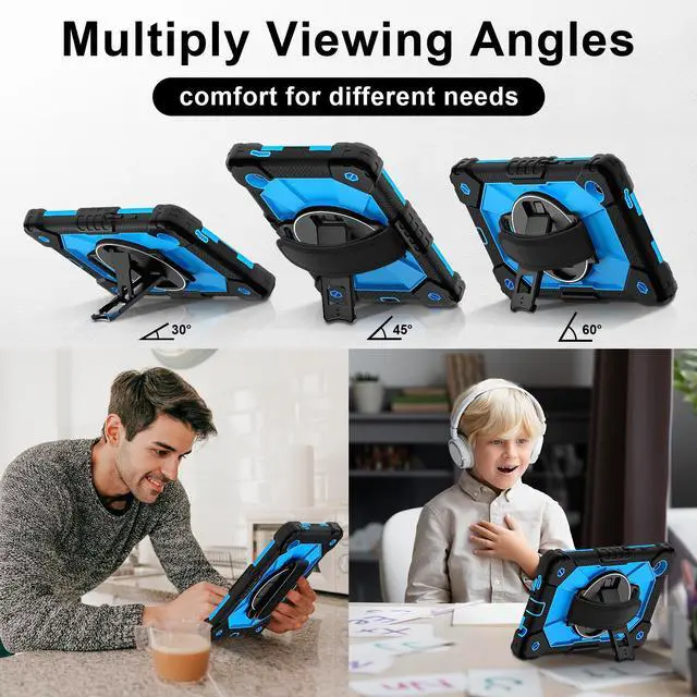 Alt view image 4 of 7 - WERLEO Case for Samsung Galaxy Tab A11 8.7 inch 2025 SM-X130 X133 X135 Shockporoof Cover with Pencil Holder Rotating Hand Strap & Stand & Shoulder Strap Blue