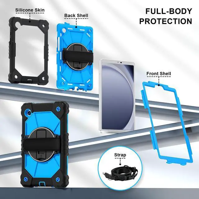 Alt view image 7 of 7 - WERLEO Case for Samsung Galaxy Tab A11 8.7 inch 2025 SM-X130 X133 X135 Shockporoof Cover with Pencil Holder Rotating Hand Strap & Stand & Shoulder Strap Blue