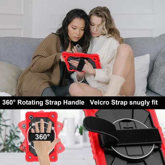 Alt view image 3 of 7 - WERLEO Case for Samsung Galaxy Tab A11 8.7 inch 2025 SM-X130 X133 X135 Shockporoof Cover with Pencil Holder Rotating Hand Strap & Stand & Shoulder Strap Red