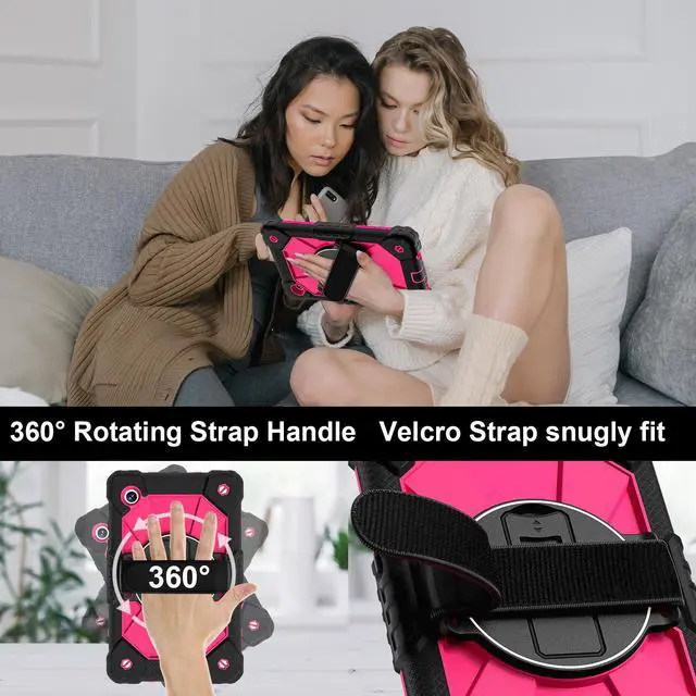 Alt view image 3 of 7 - WERLEO Case for Samsung Galaxy Tab A11 8.7 inch 2025 SM-X130 X133 X135 Shockporoof Cover with Pencil Holder Rotating Hand Strap & Stand & Shoulder Strap Rose Red