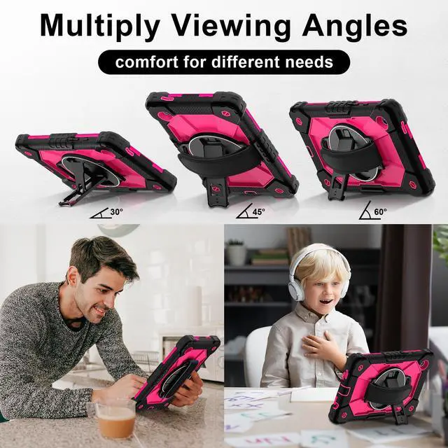 Alt view image 4 of 7 - WERLEO Case for Samsung Galaxy Tab A11 8.7 inch 2025 SM-X130 X133 X135 Shockporoof Cover with Pencil Holder Rotating Hand Strap & Stand & Shoulder Strap Rose Red