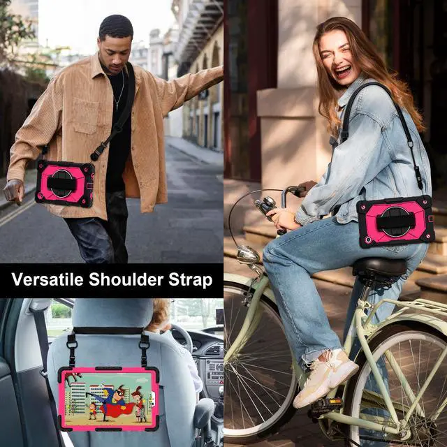 Alt view image 6 of 7 - WERLEO Case for Samsung Galaxy Tab A11 8.7 inch 2025 SM-X130 X133 X135 Shockporoof Cover with Pencil Holder Rotating Hand Strap & Stand & Shoulder Strap Rose Red