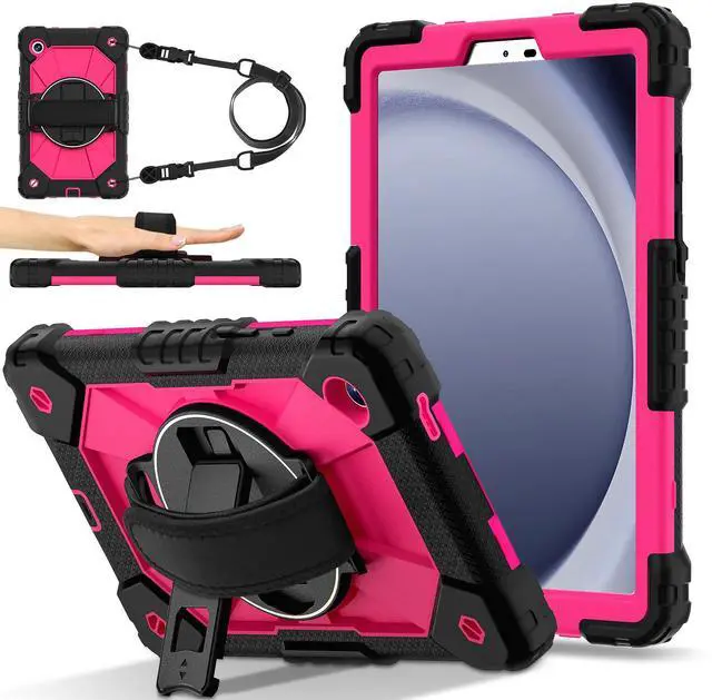 Main image of WERLEO Case for Samsung Galaxy Tab A11 8.7 inch 2025 SM-X130 X133 X135 Shockporoof Cover with Pencil Holder Rotating Hand Strap & Stand & Shoulder Strap Rose Red